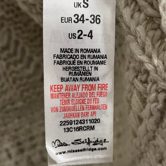 Boho Fringe Crochet Vest Size 2 To 4 Cream Miss Selfridge Open Front Hippie - Picture 4 of 6